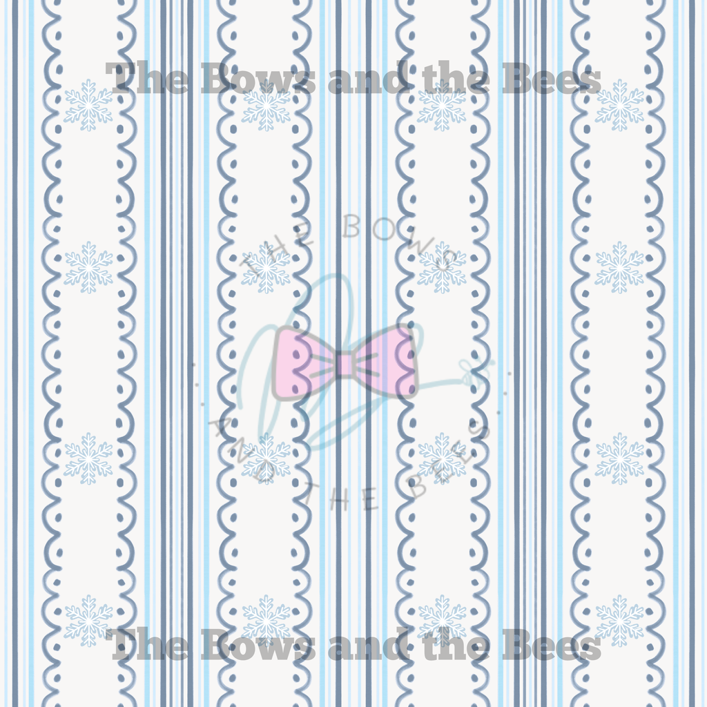 Light Blue Winter Snowflake Scallop Stripes | Coquette Christmas Seamless Pattern
