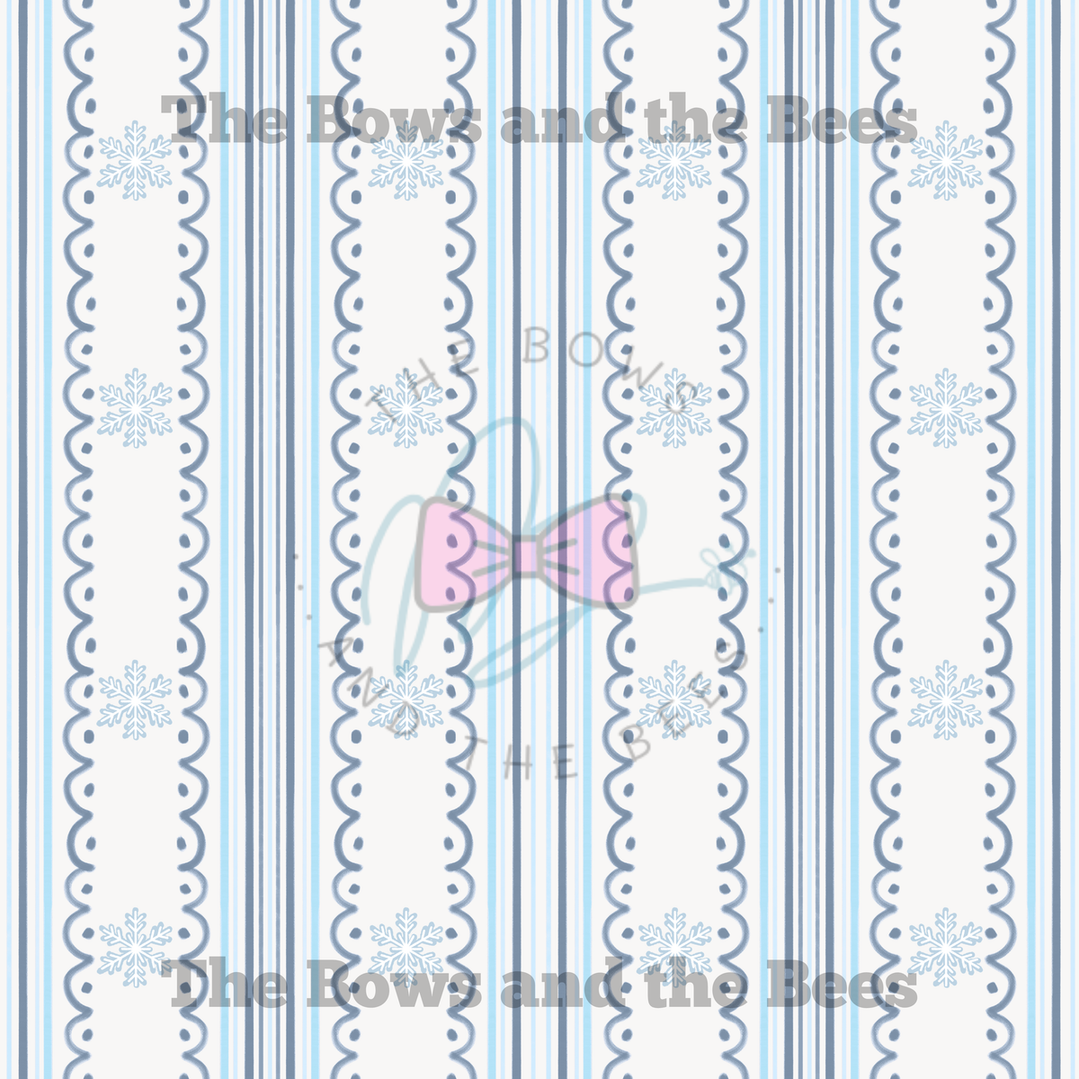 Light Blue Winter Snowflake Scallop Stripes | Coquette Christmas Seamless Pattern