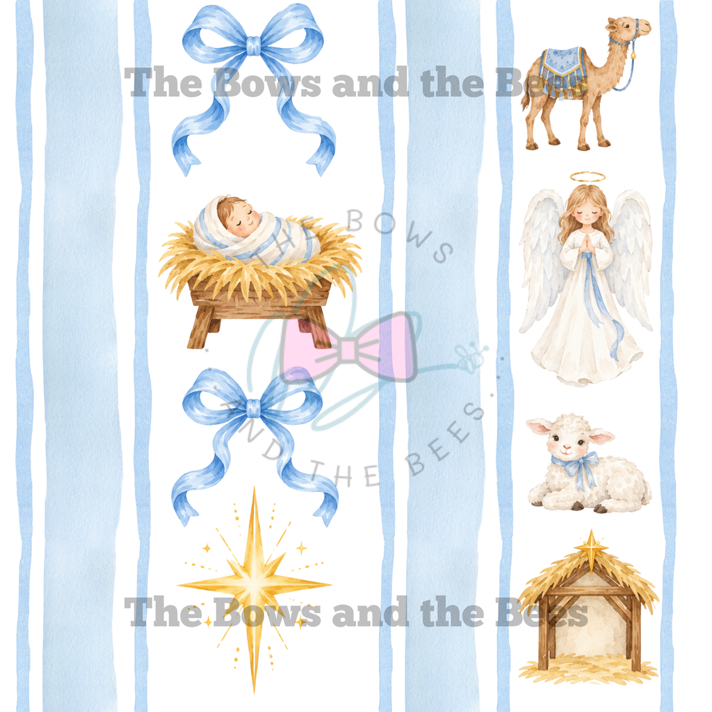 Watercolor Nativity Stripes | Christmas Seamless Pattern