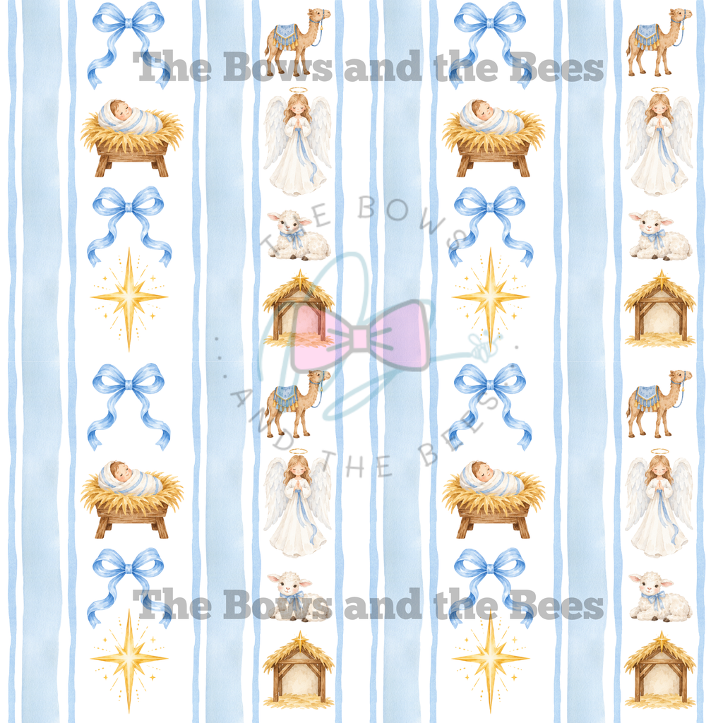Watercolor Nativity Stripes | Christmas Seamless Pattern