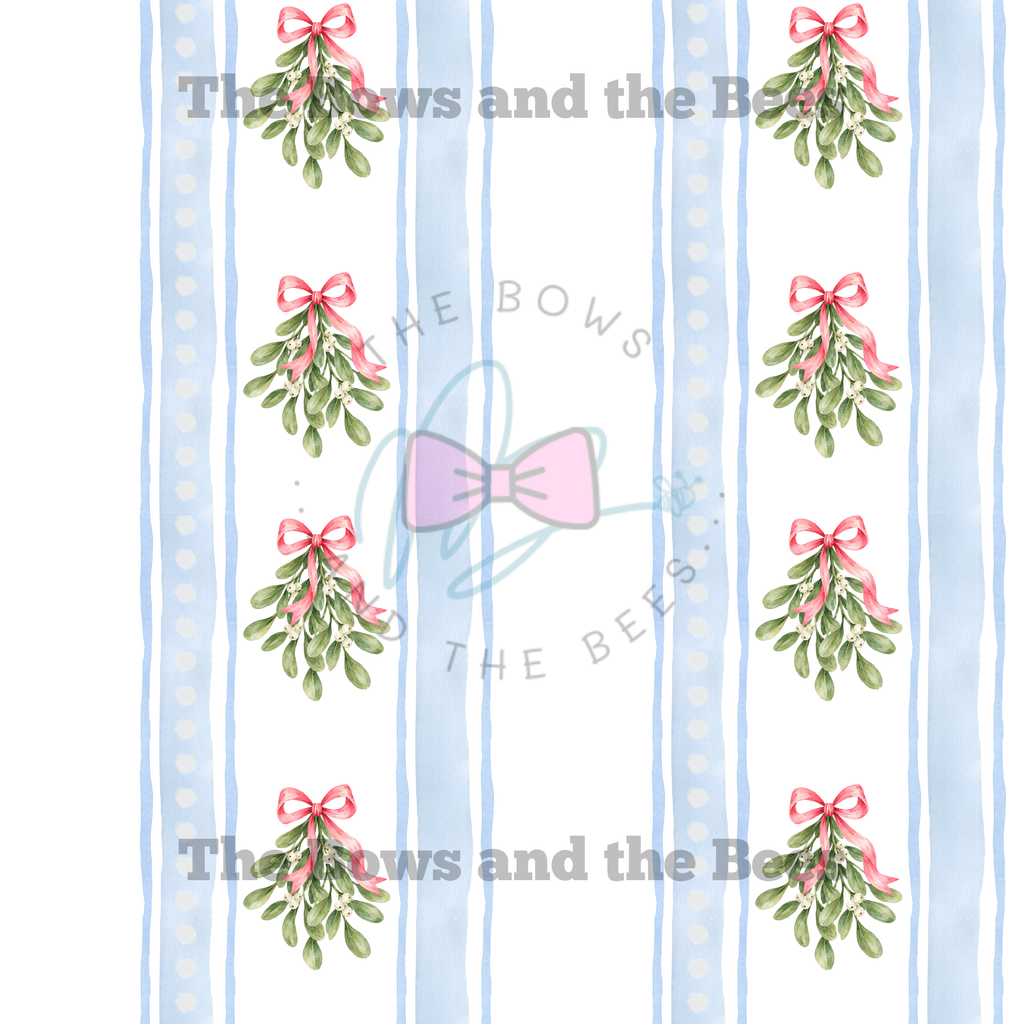 Watercolor Mistletoe Stripes | Christmas Coquette Seamless Pattern