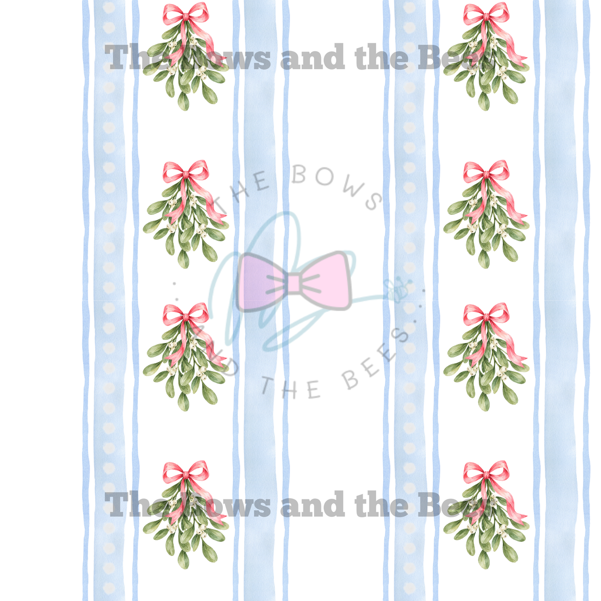 Watercolor Mistletoe Stripes | Christmas Coquette Seamless Pattern