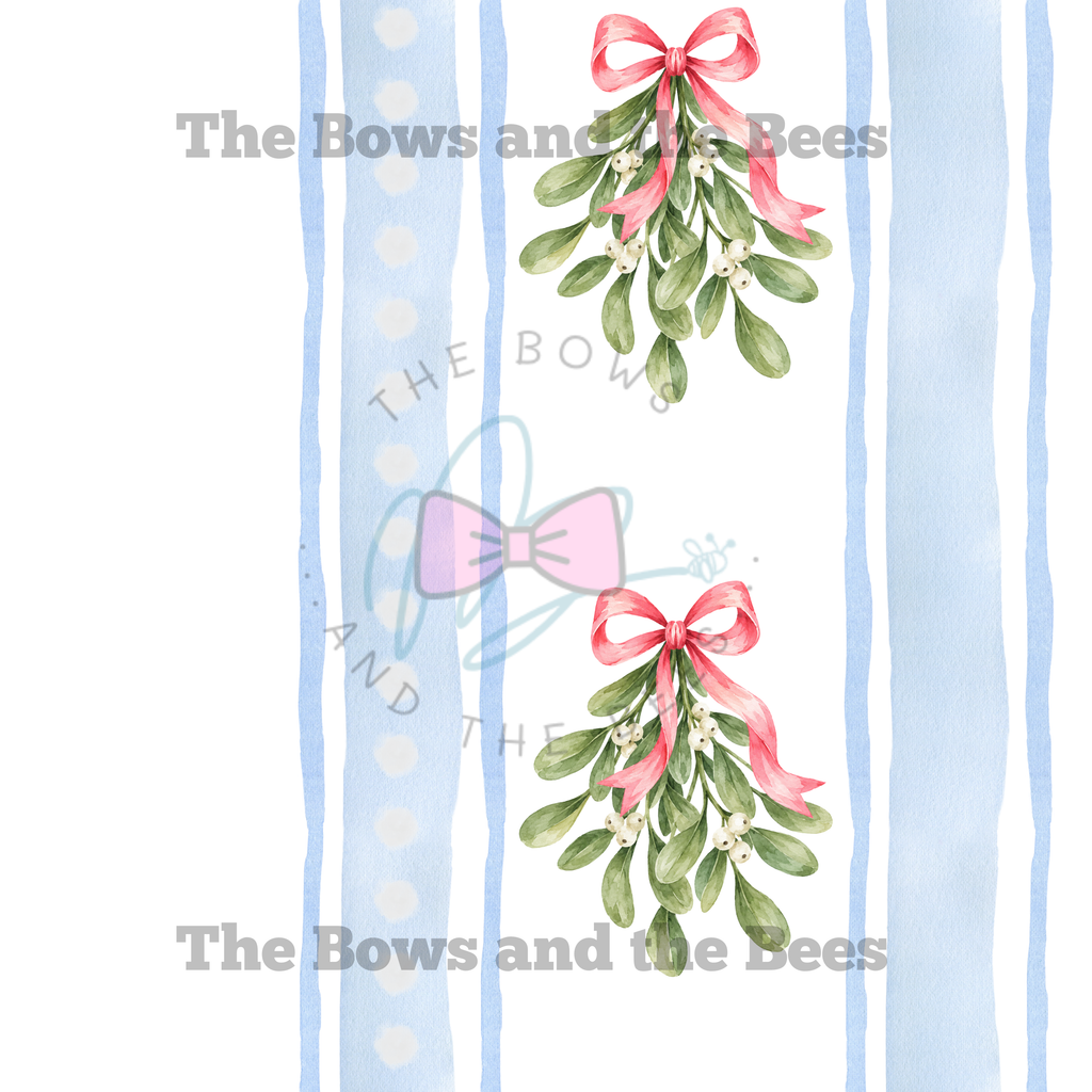 Watercolor Mistletoe Stripes | Christmas Coquette Seamless Pattern