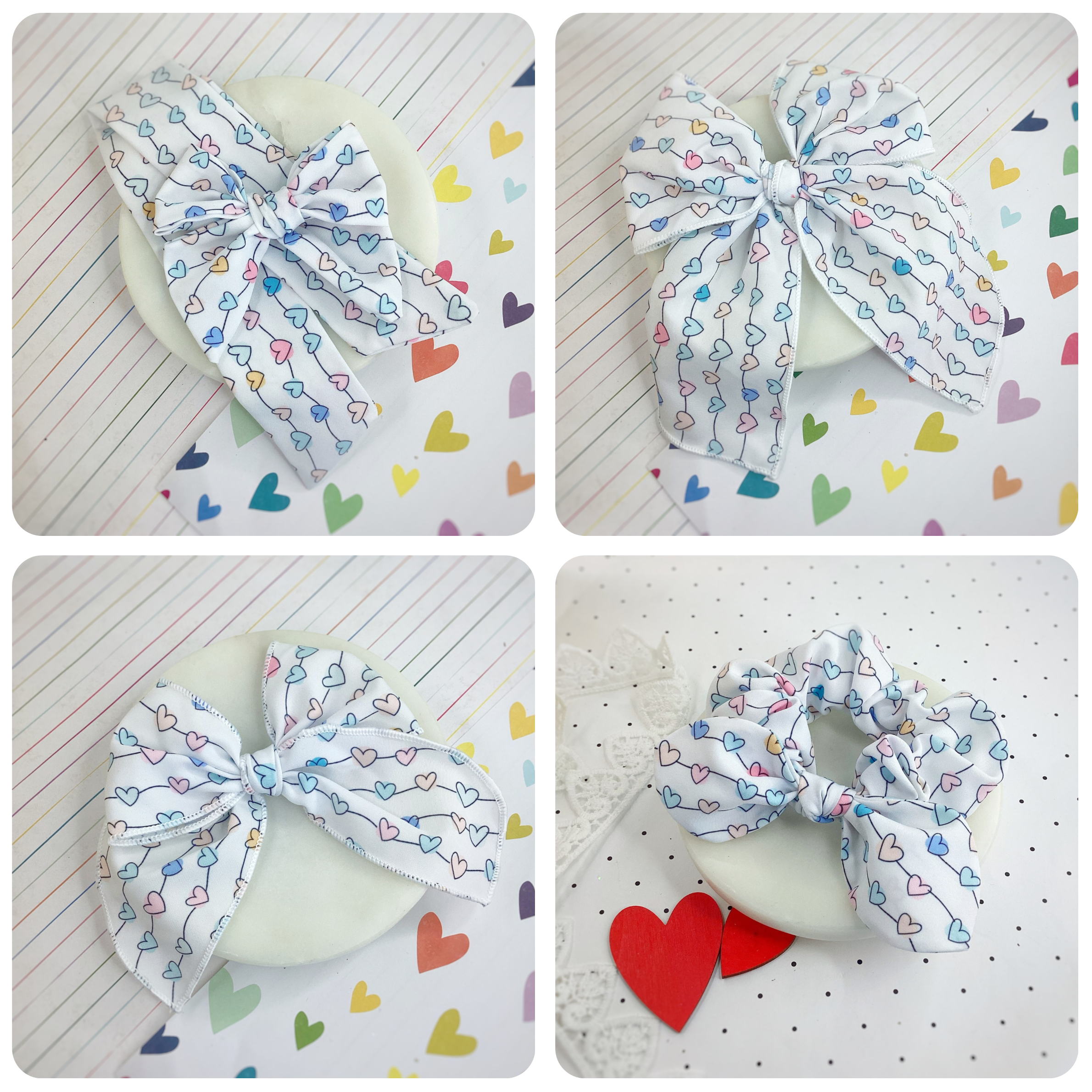 String of Hearts Bow Strip and Scrunchie Collection