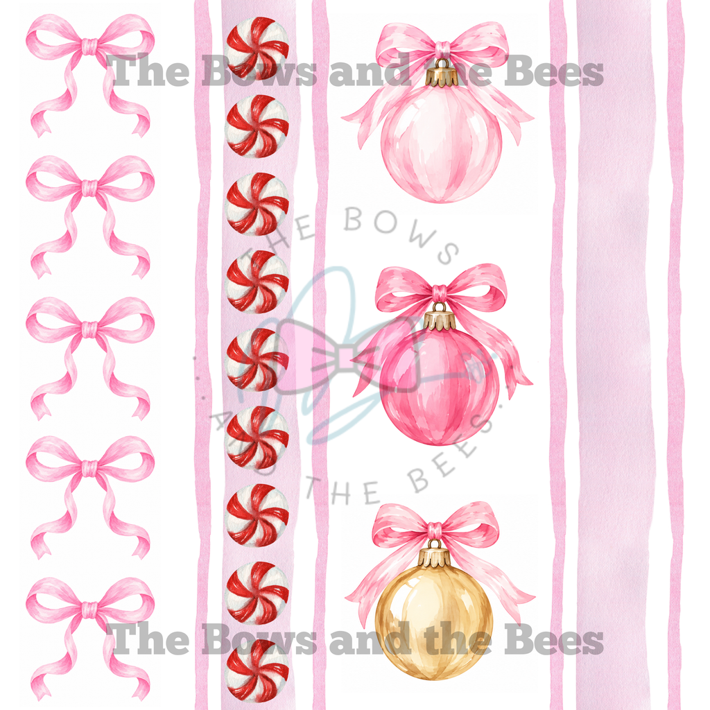 Pink Christmas Ornaments | Christmas Coquette Seamless Pattern