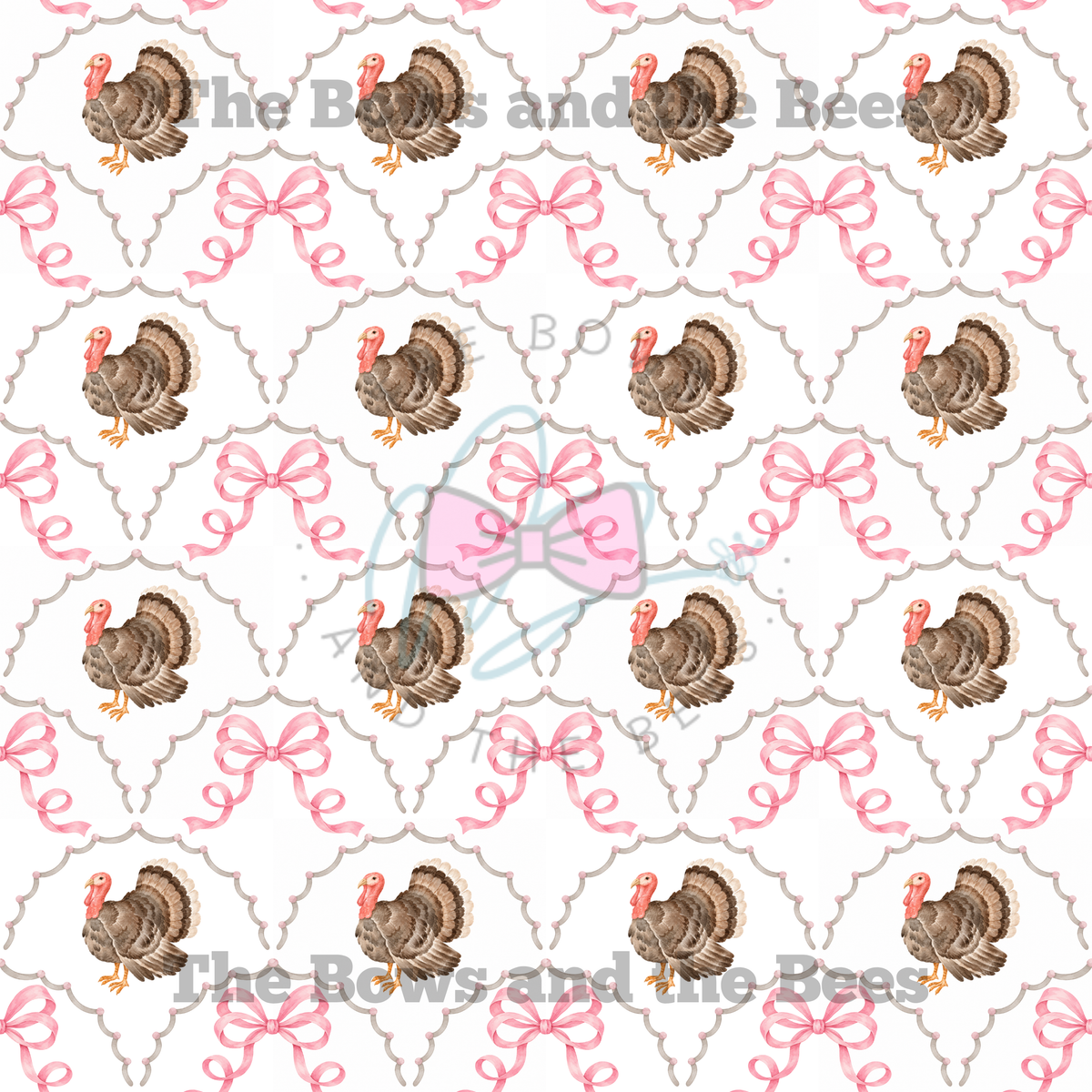 Arched Trellis Coquette Turkey | Thanksgiving Seamless Pattern