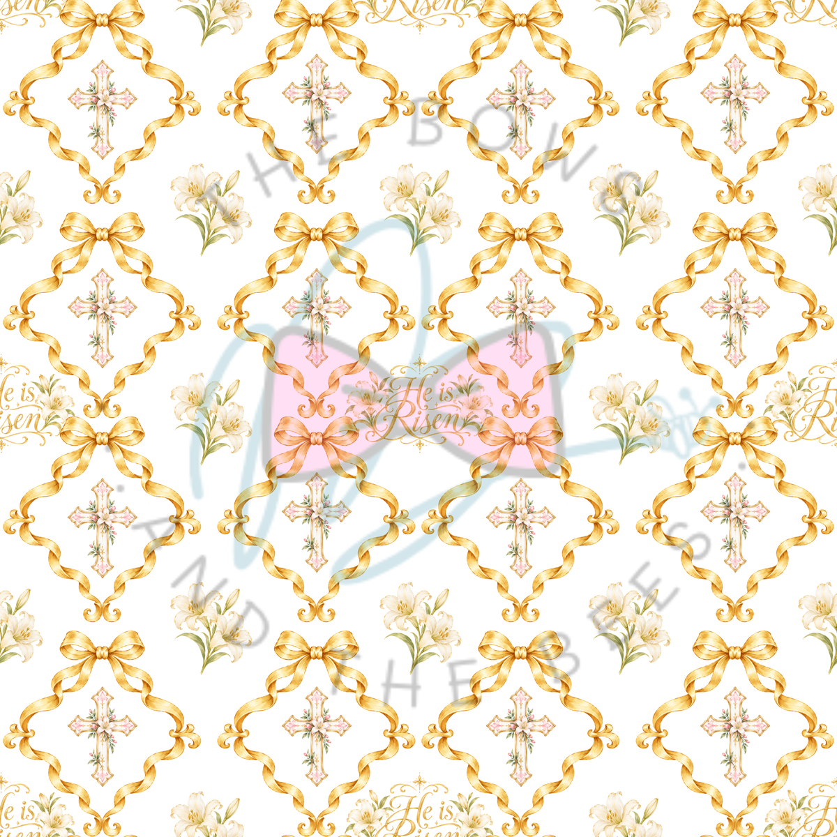 Golden He is Risen Bow Frames | Vintage Watercolor Seamless Pattern