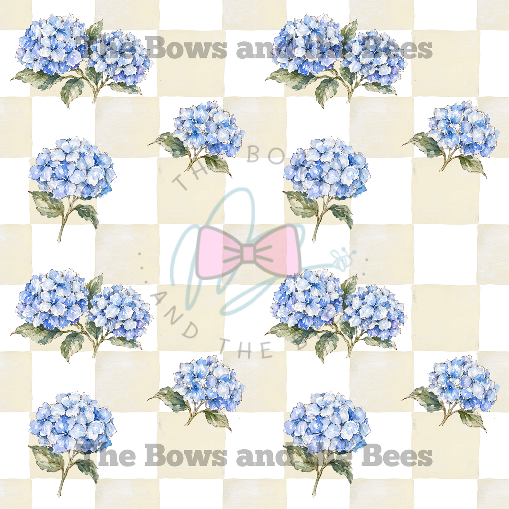 Cream Check Hydrangea Garden | Watercolor Seamless Pattern