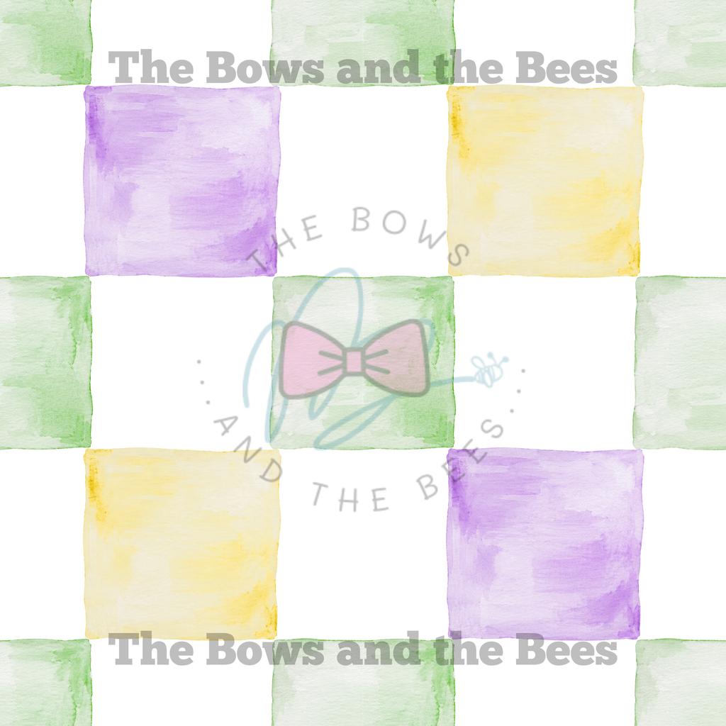 Mardi Gras Checker | Watercolor Seamless Pattern