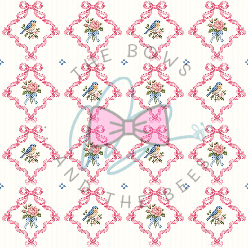 Pink Sweet Songbird Sampler | Cross-stitch Seamless Pattern