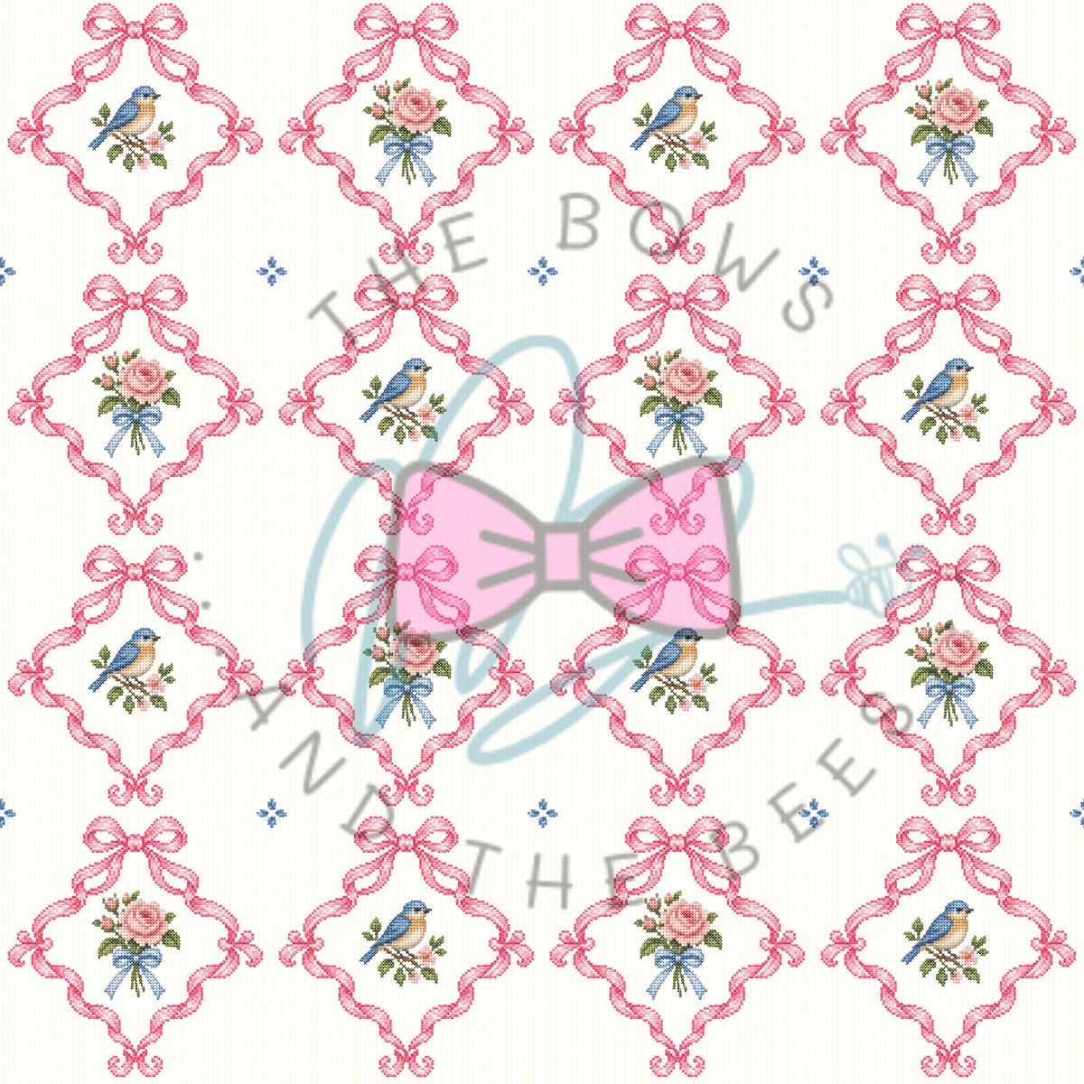 Pink Sweet Songbird Sampler | Cross-stitch Seamless Pattern
