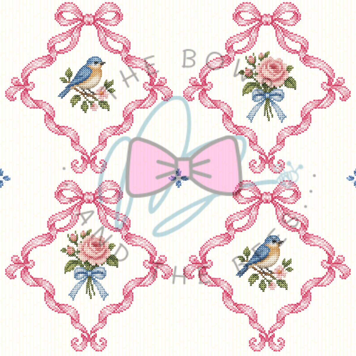 Pink Sweet Songbird Sampler | Cross-stitch Seamless Pattern