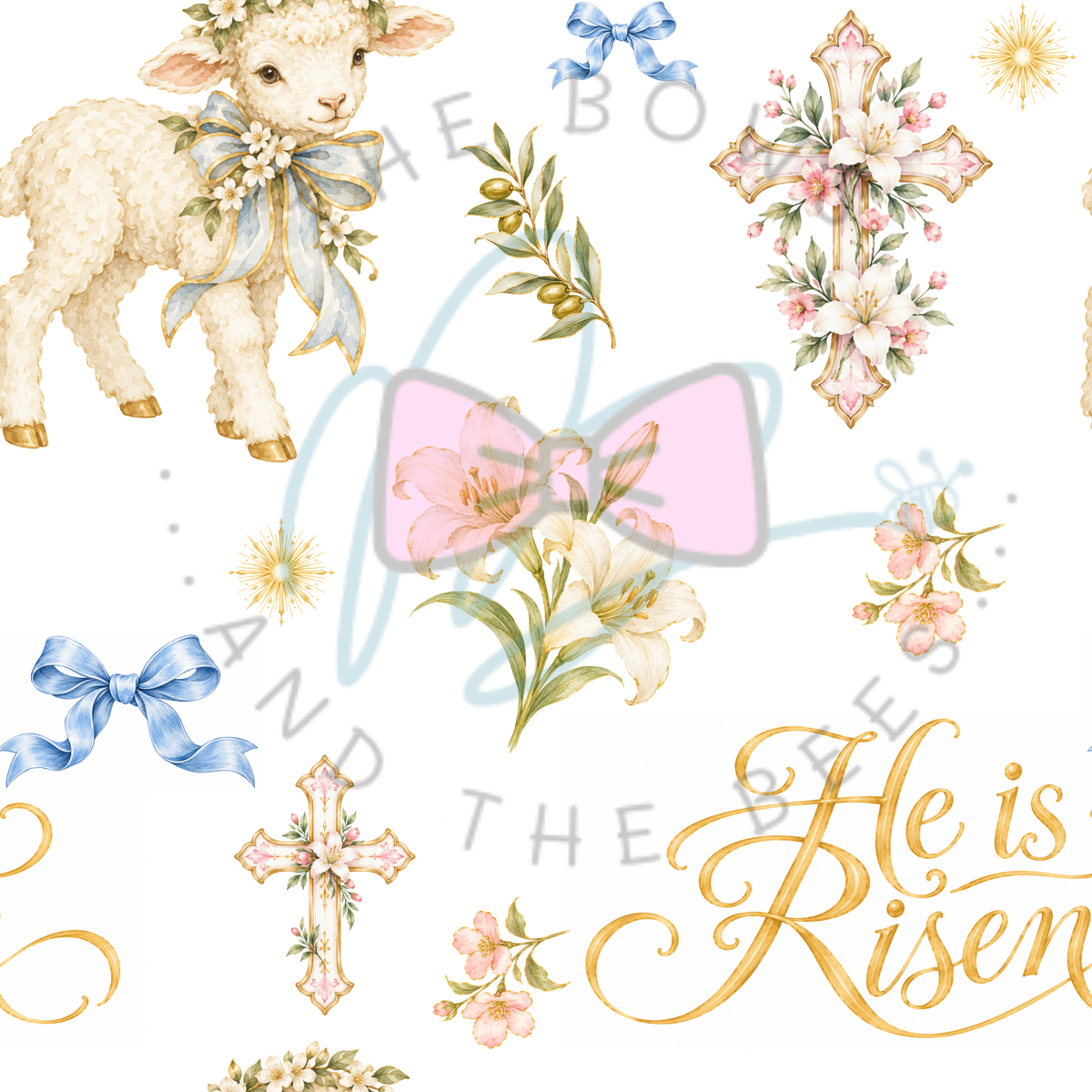 Lamb of God & He is Risen | Vintage Watercolor Seamless Pattern