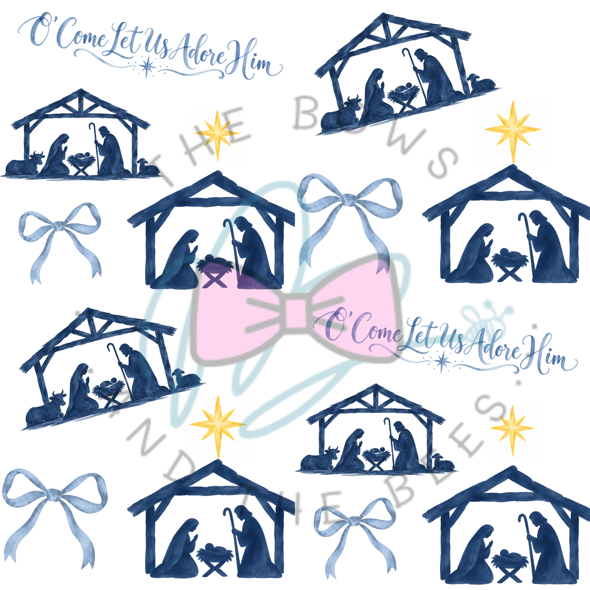 Nativity Scene | Coquette Christmas Seamless Pattern