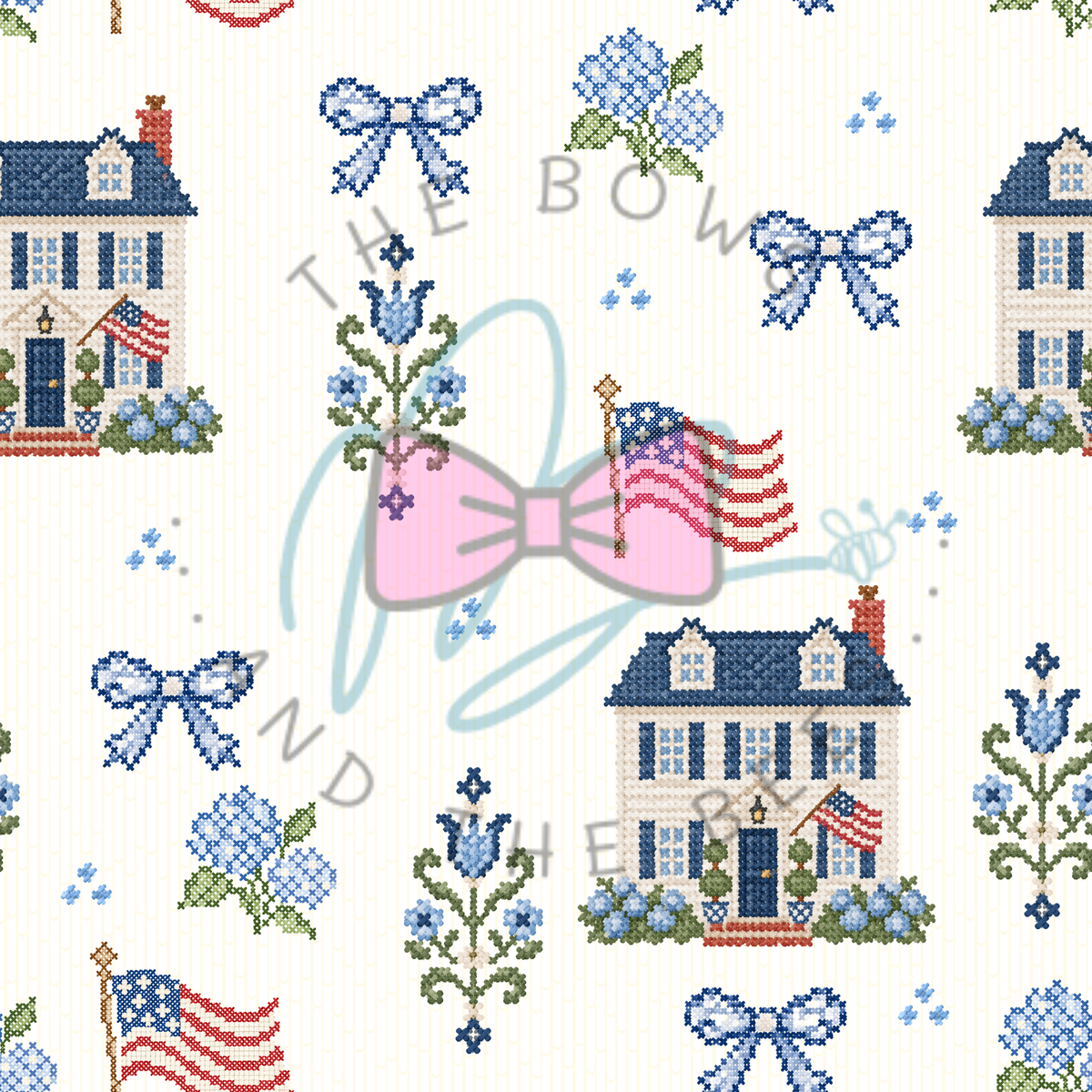 New England Summer Sampler | Cross-stitch Seamless Pattern