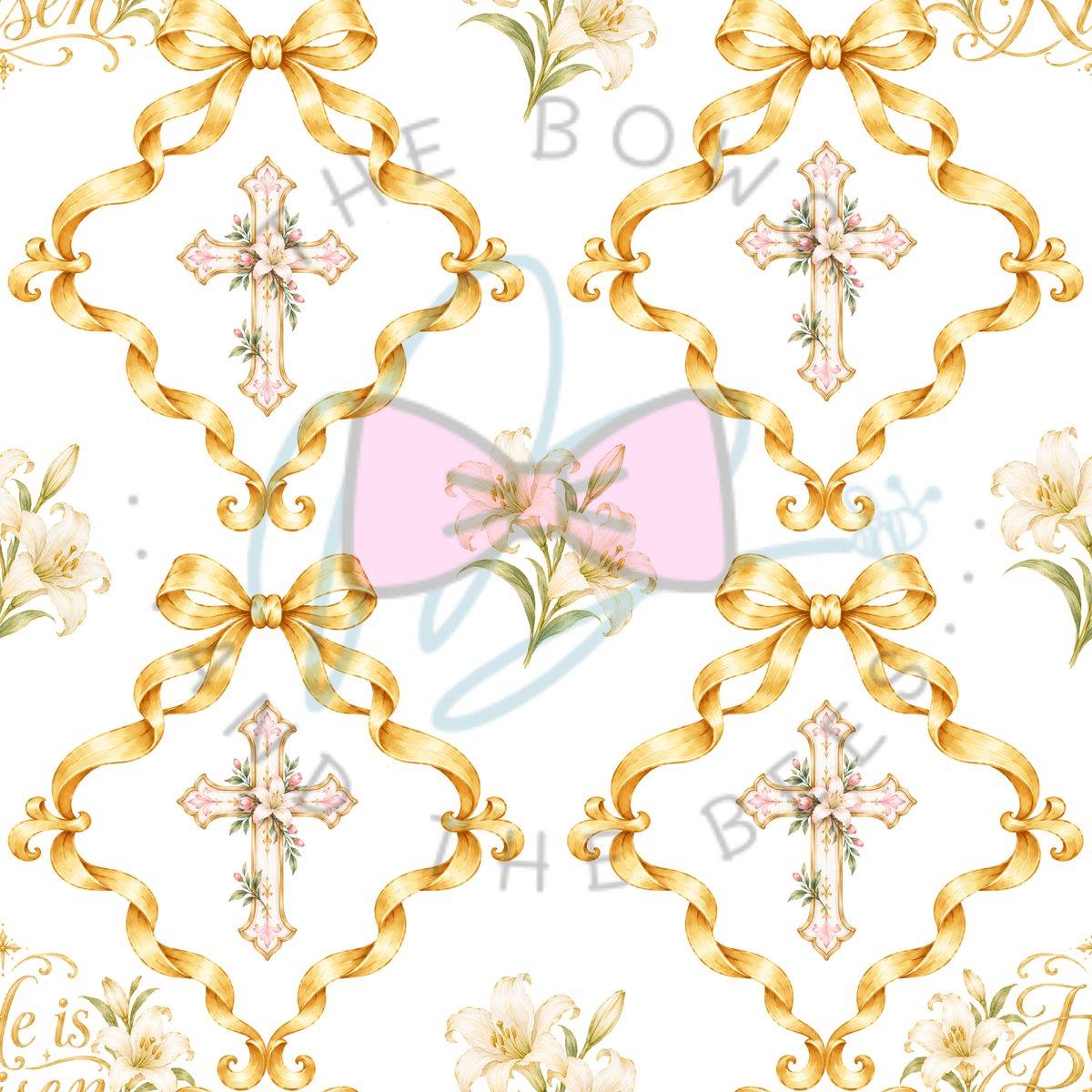Golden He is Risen Bow Frames | Vintage Watercolor Seamless Pattern