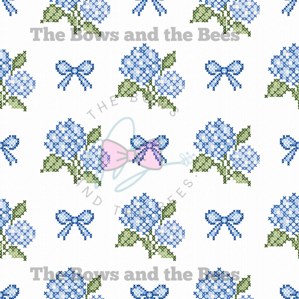 Little Miss Blue Hydrangea Sampler | Cross-stitch Seamless Pattern