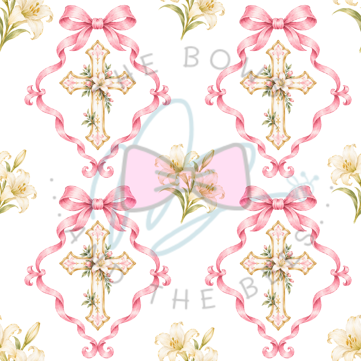 Ornate Pink Crosses | Vintage Watercolor Seamless Pattern