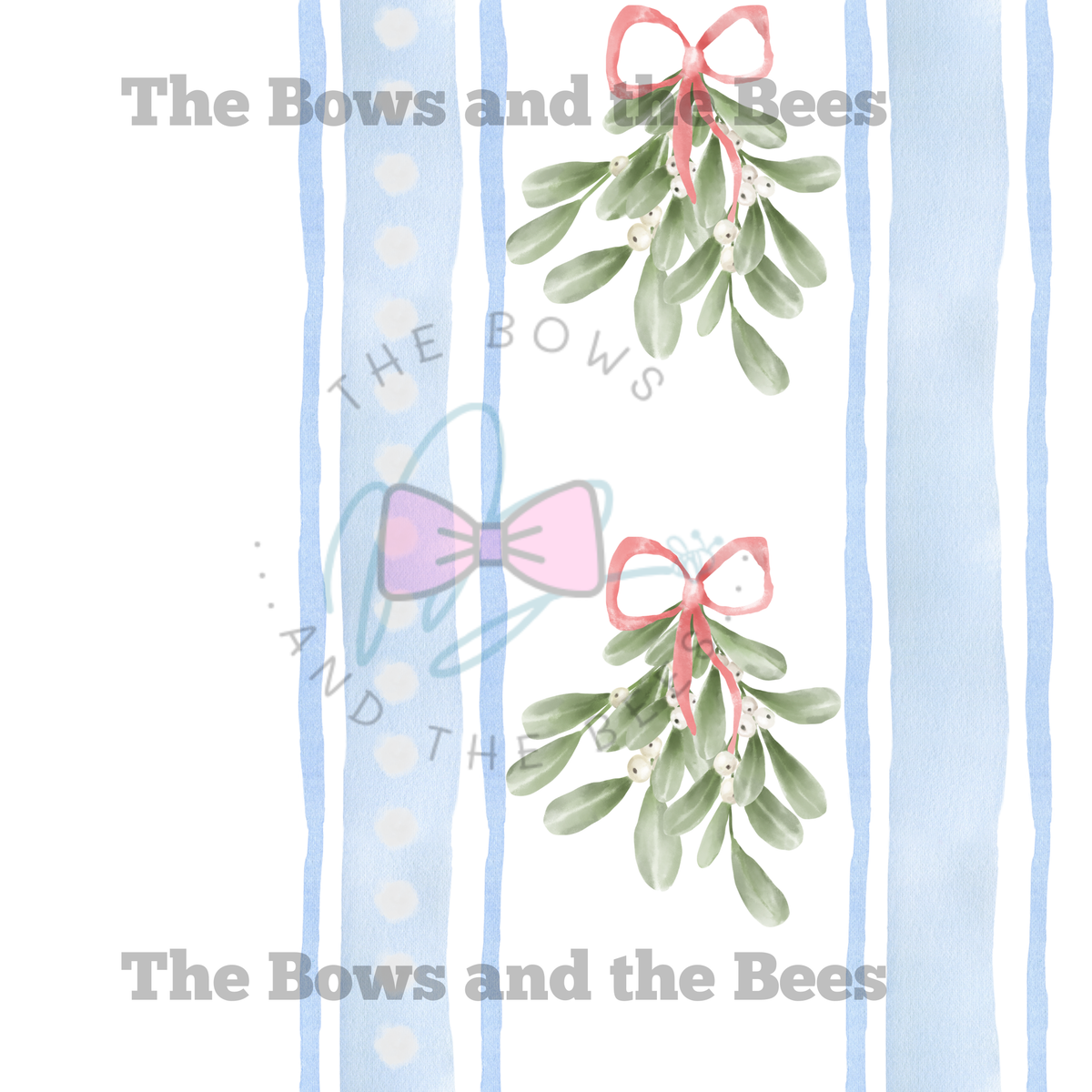 Watercolor Mistletoe Stripes | Christmas Coquette Seamless Pattern