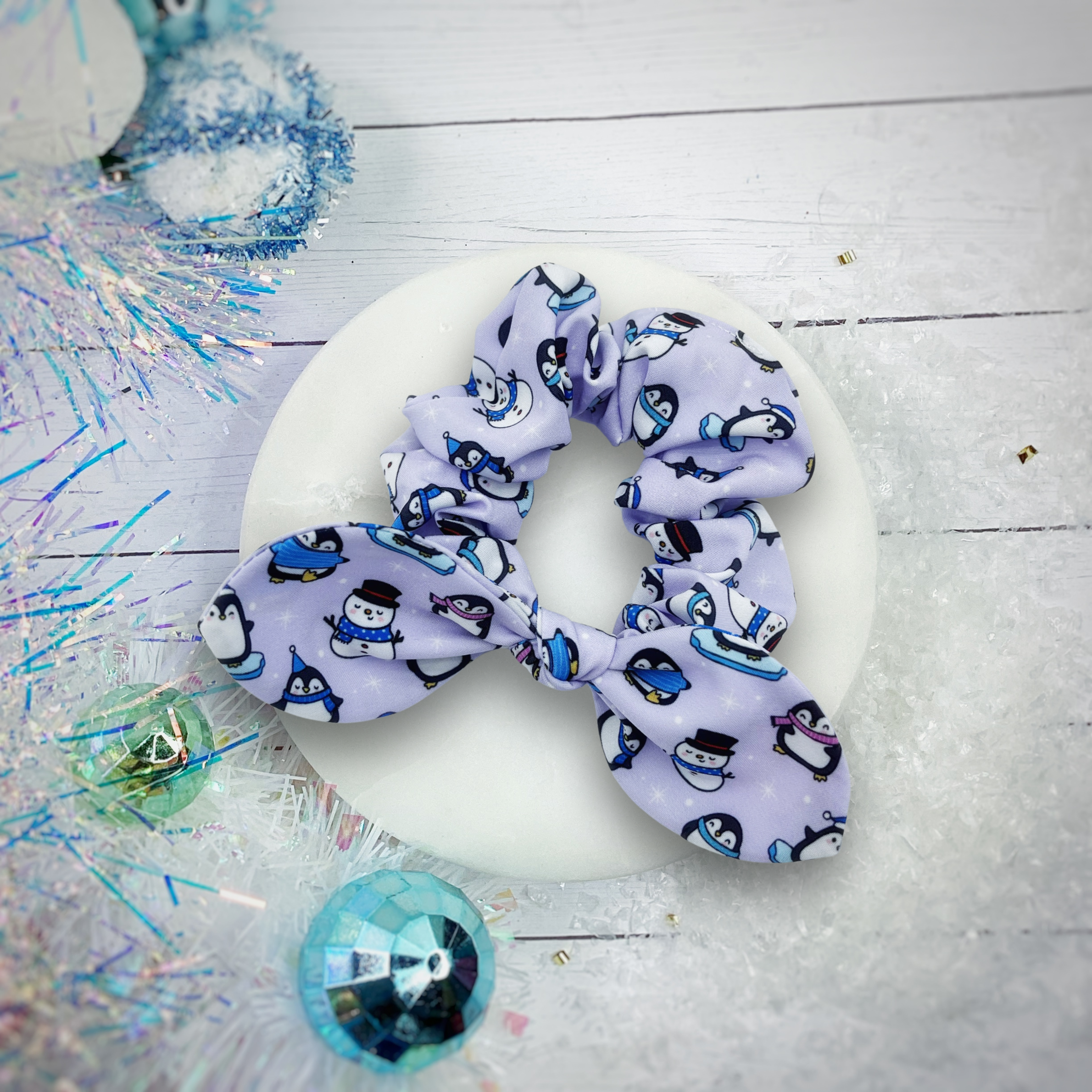 Penguins and Snowman Cuties Bow Strip and Scrunchie Collection