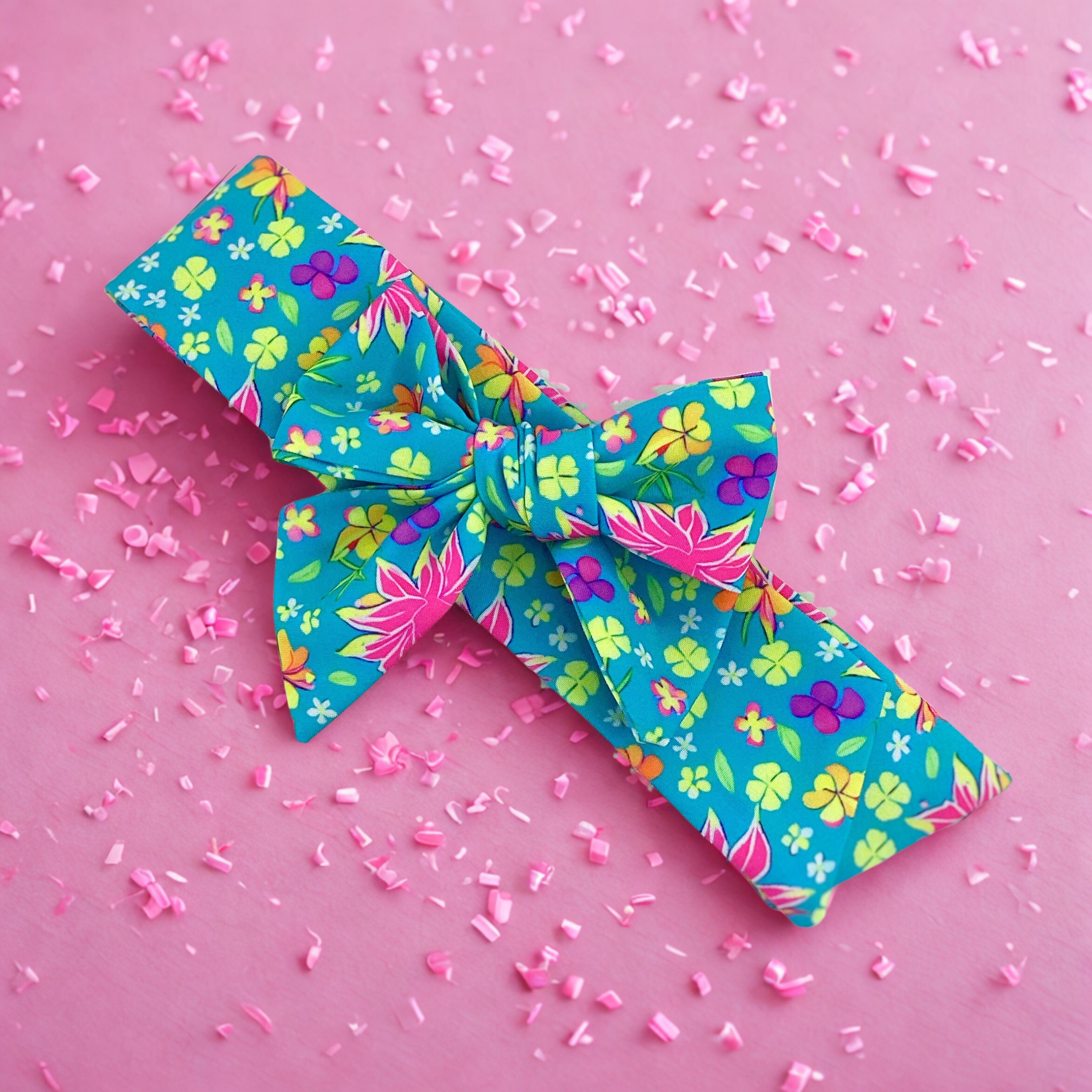 Neon Tropical Flowers Bow Strip and Scrunchie Collection