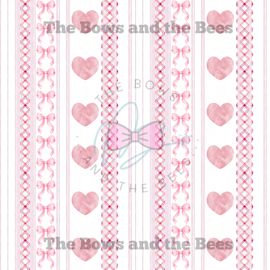 Wicker Stripes Hearts and Bows | Valentine’s Coquette Seamless Pattern