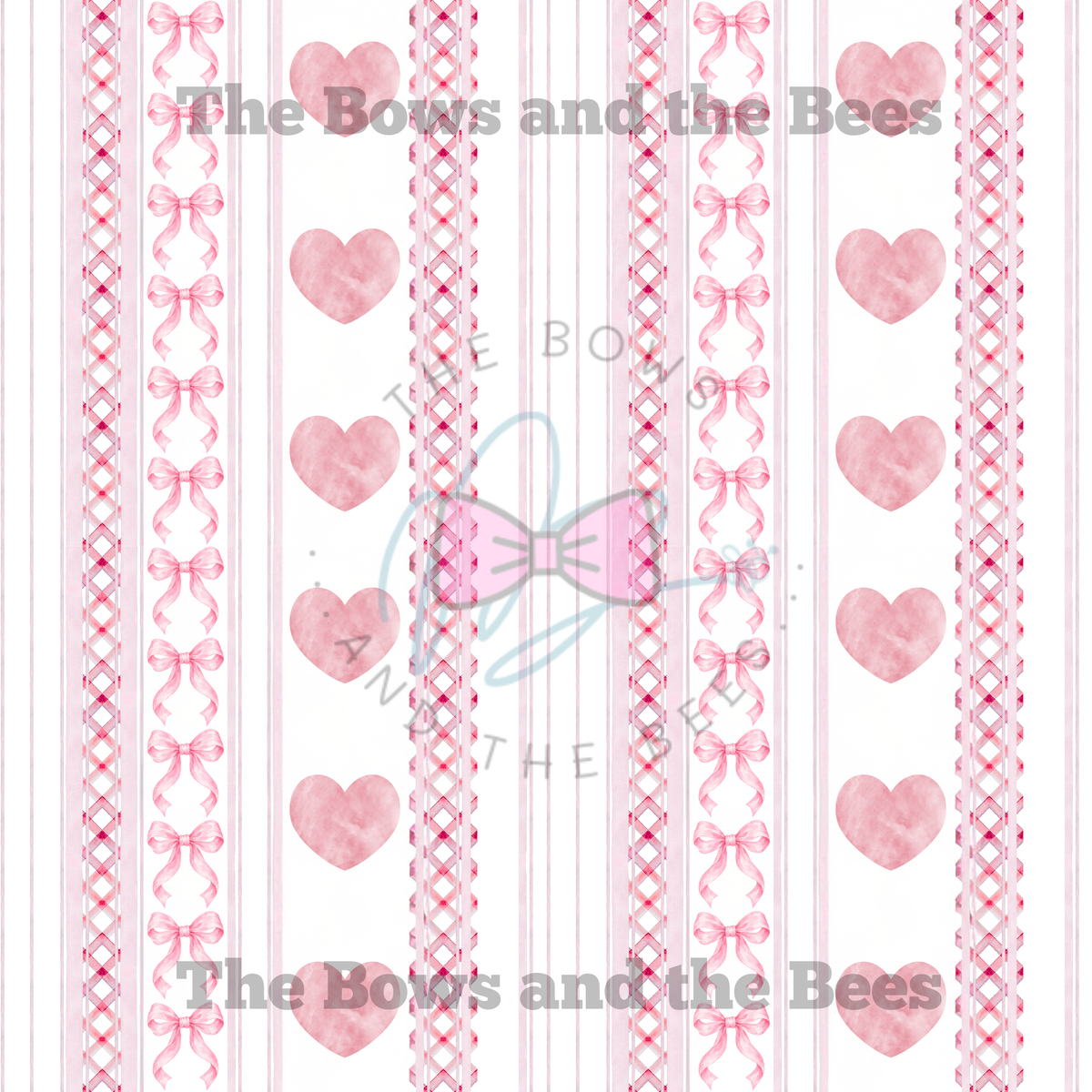 Wicker Stripes Hearts and Bows | Valentine’s Coquette Seamless Pattern