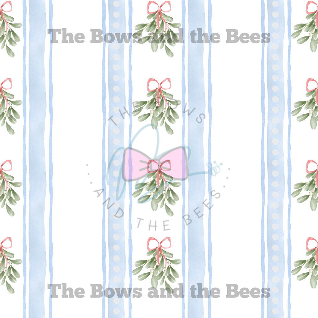 Watercolor Mistletoe Stripes | Christmas Coquette Seamless Pattern