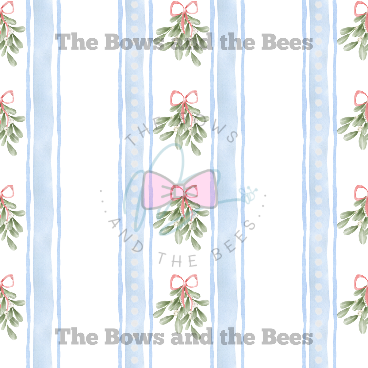 Watercolor Mistletoe Stripes | Christmas Coquette Seamless Pattern