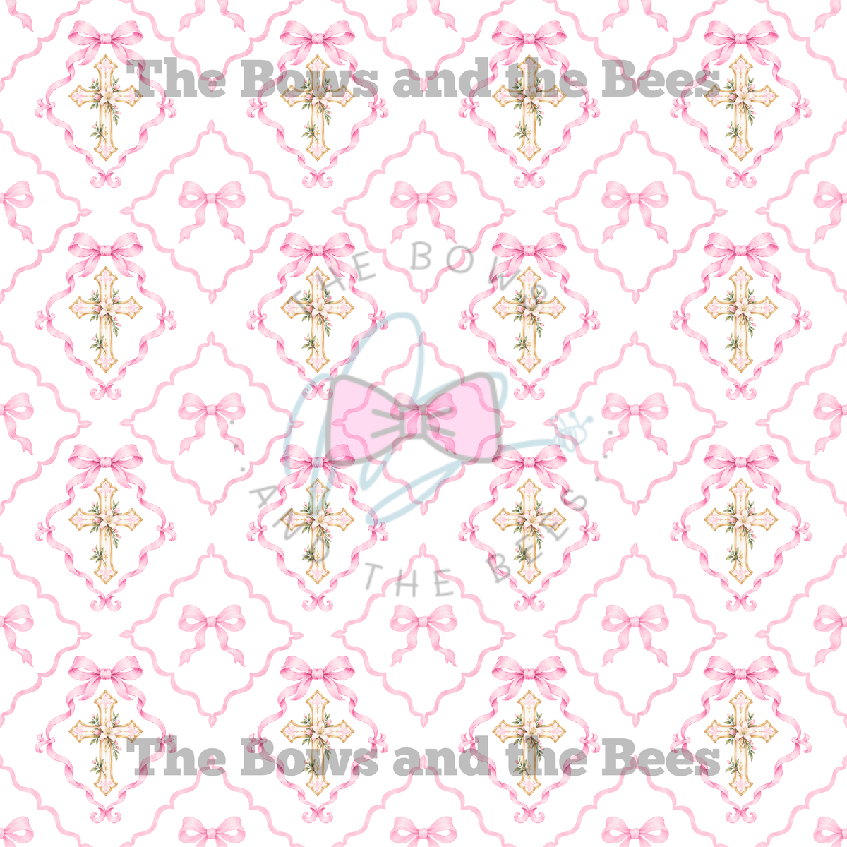 Pink Floral Cross Bow Frames | Vintage Watercolor Seamless Pattern