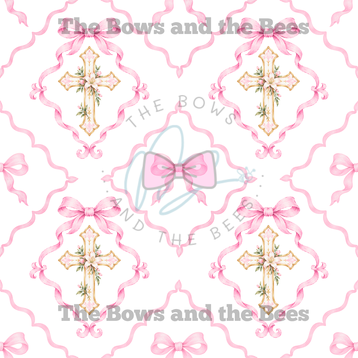 Pink Floral Cross Bow Frames | Vintage Watercolor Seamless Pattern