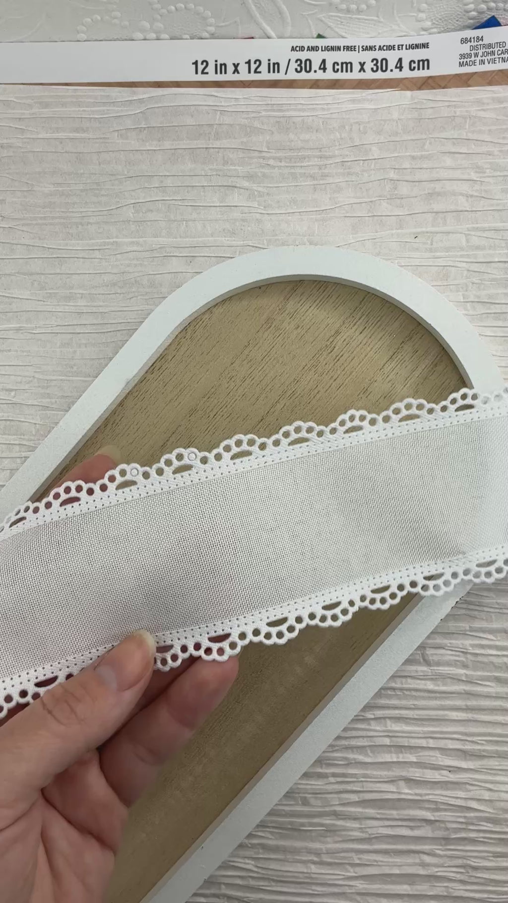 2.5” White Burlap and Twill Scalloped Ribbon