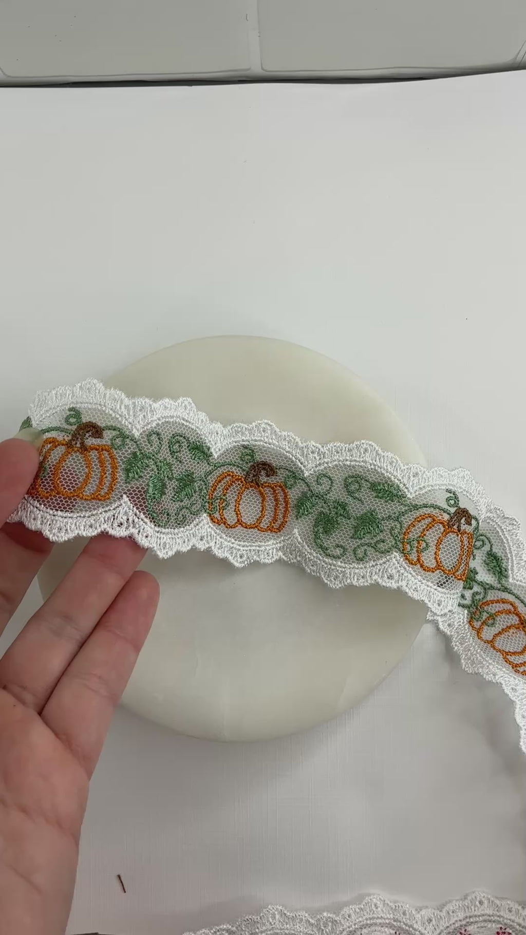 Pumpkin and Vine Silhouette Bow Lace - RTS