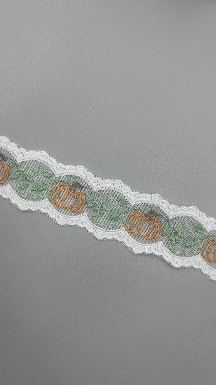 Pumpkin and Vine Silhouette Bow Lace - RTS