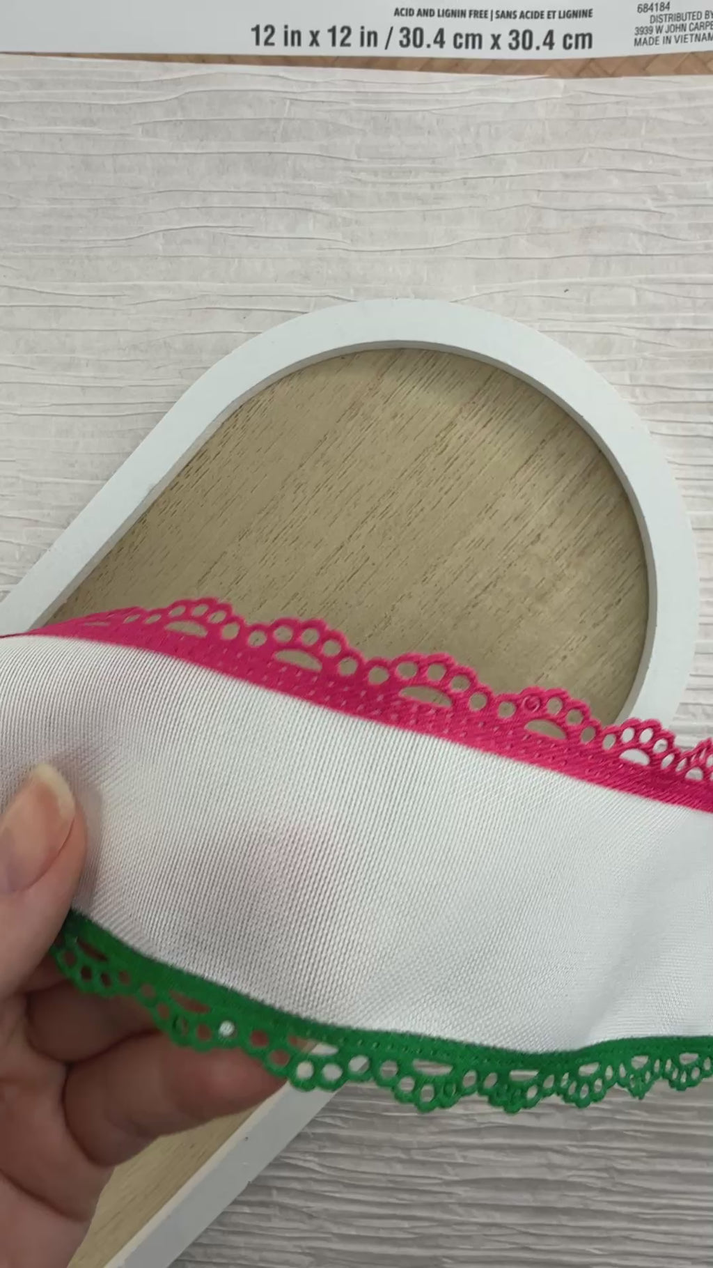 2.5” Pink and Green Burlap and Twill Scalloped Ribbon