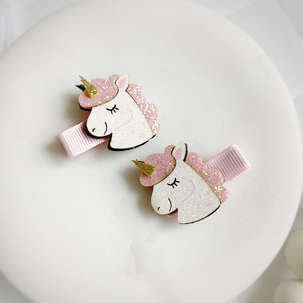 Tiny Winking Unicorn Pigtail Clips