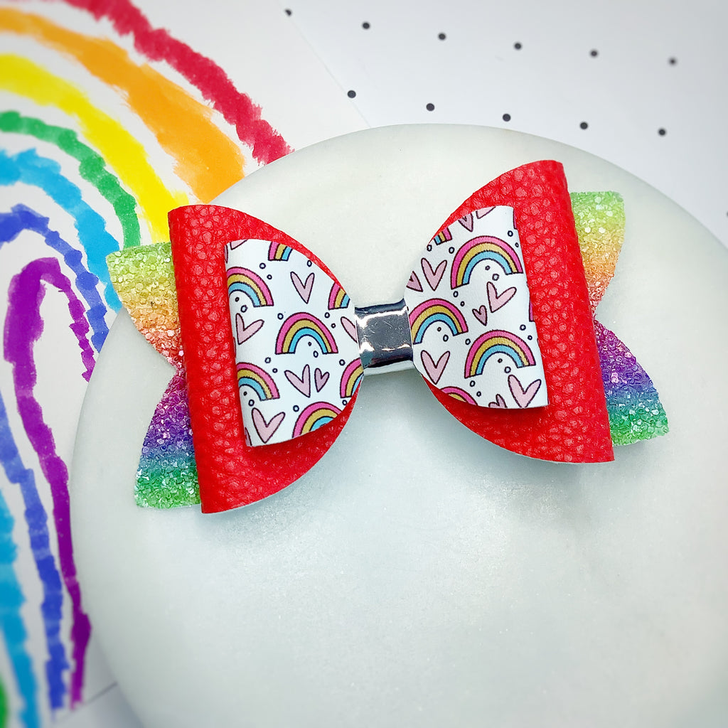 Primary Rainbow Faux Leather Bow