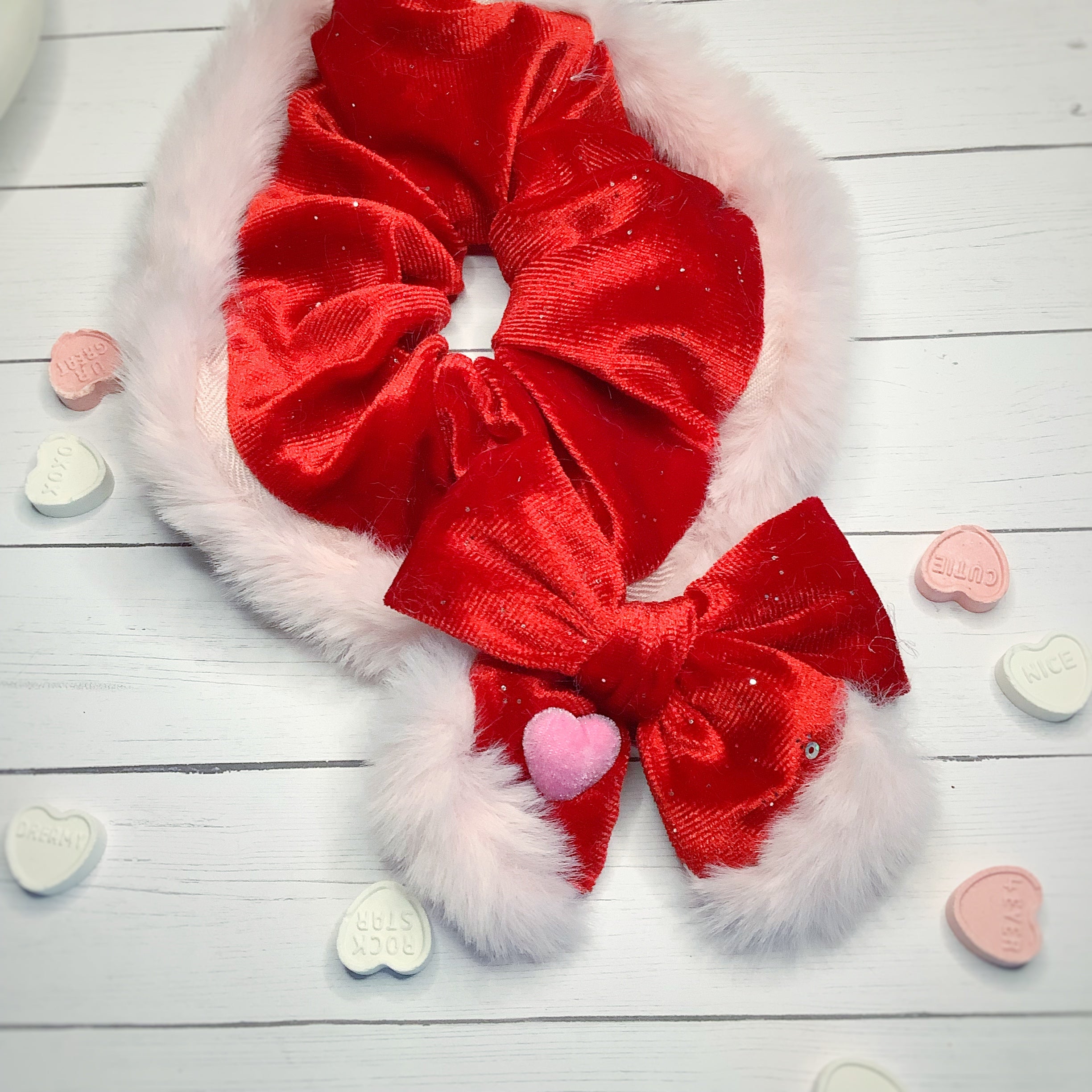 My Fuzzy Valentine Velvet and Fur Trimmed Pre-Tied Bow Strip Collection