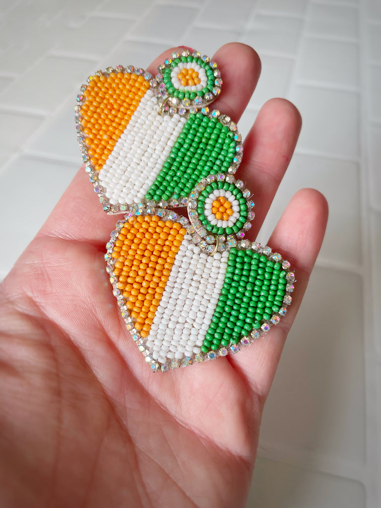 Irish Love Hand Beaded Seed Bead Earrings