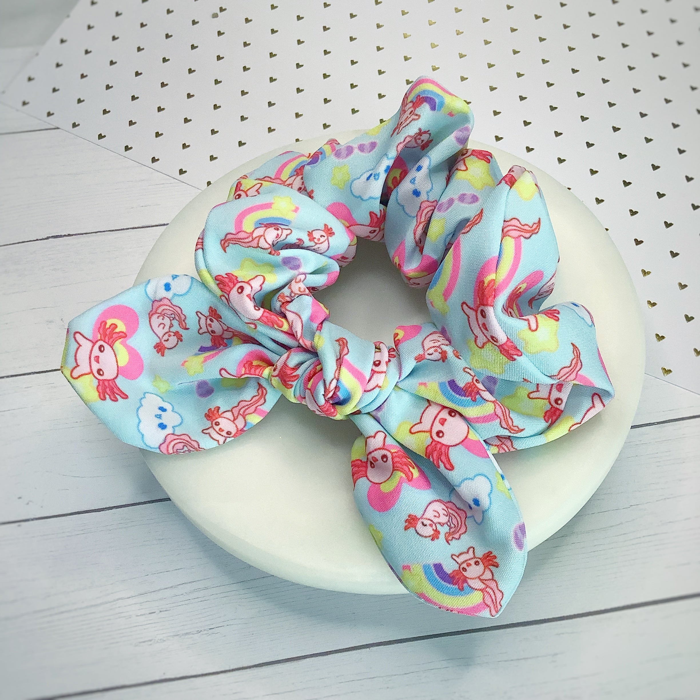 Adorable Axolotl Bow Strip and Scrunchie Collection