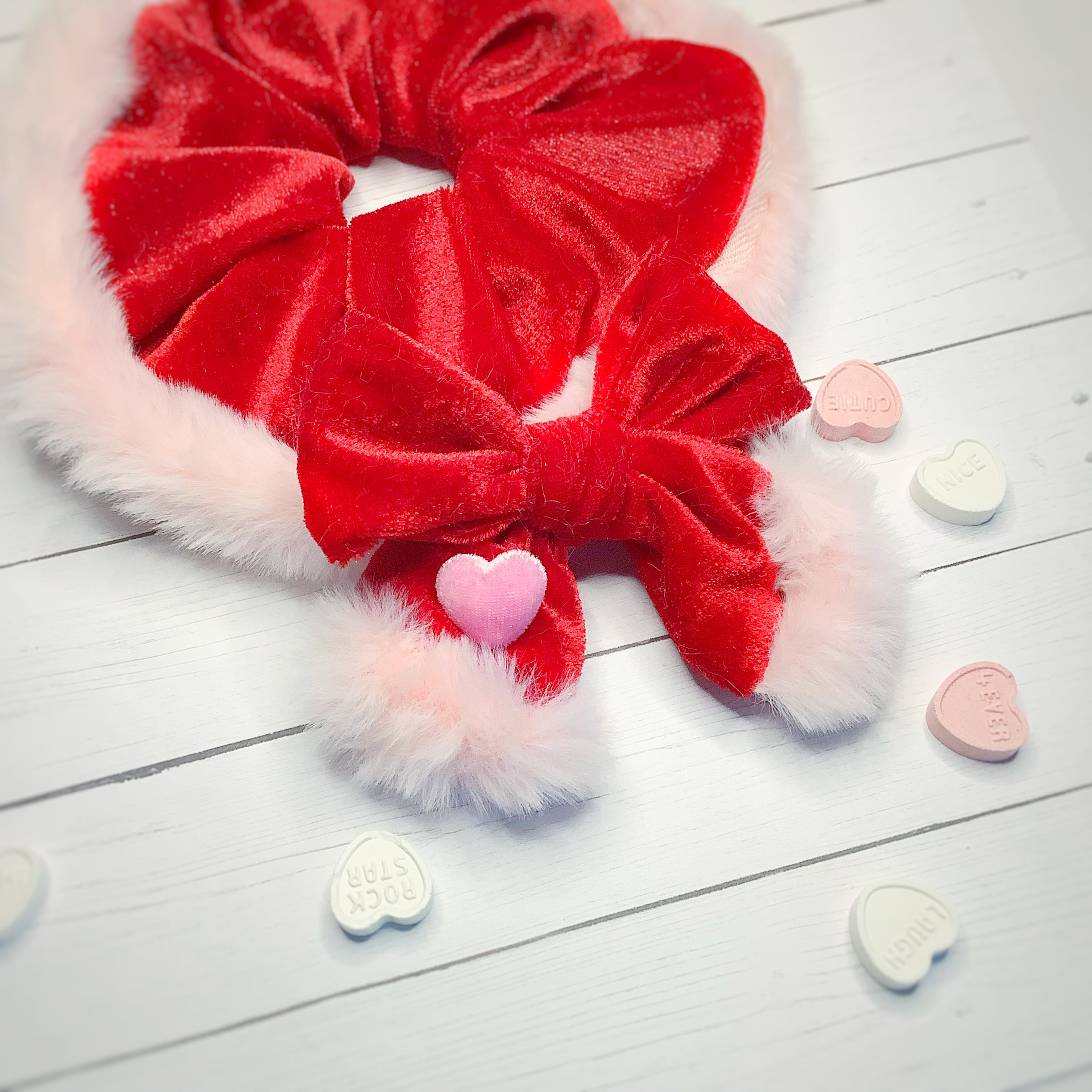 My Fuzzy Valentine Velvet and Fur Trimmed Pre-Tied Bow Strip Collection