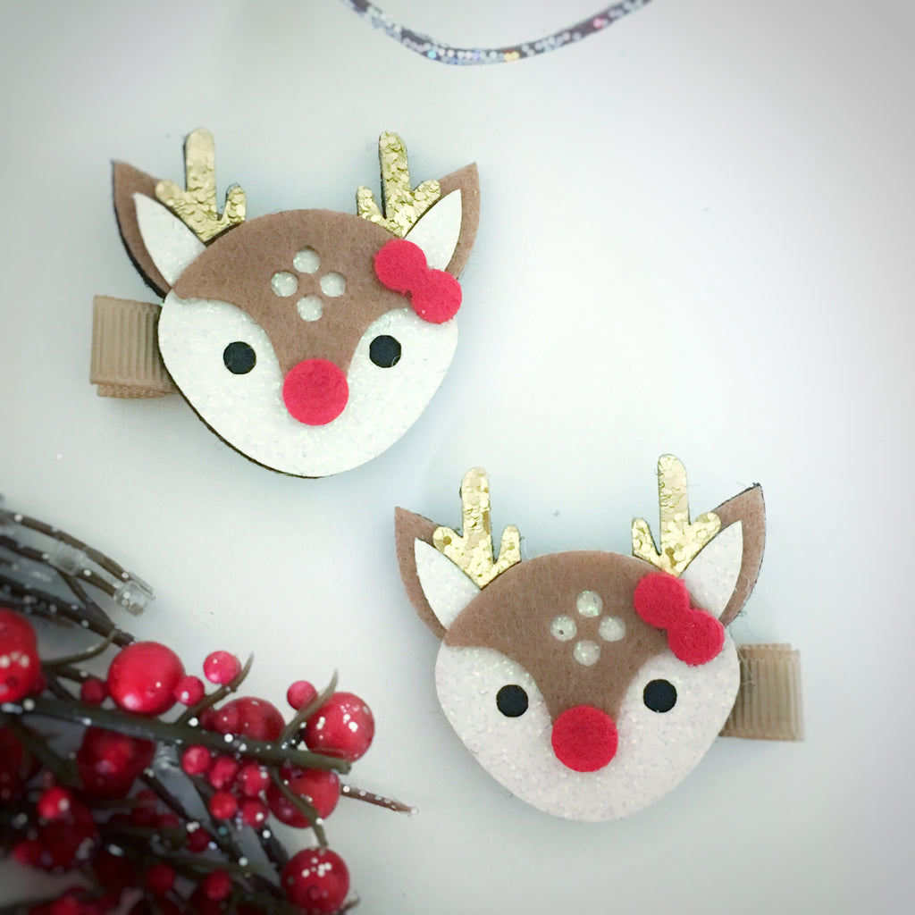 Reindeer Pigtail Clips-TheBowsandtheBees