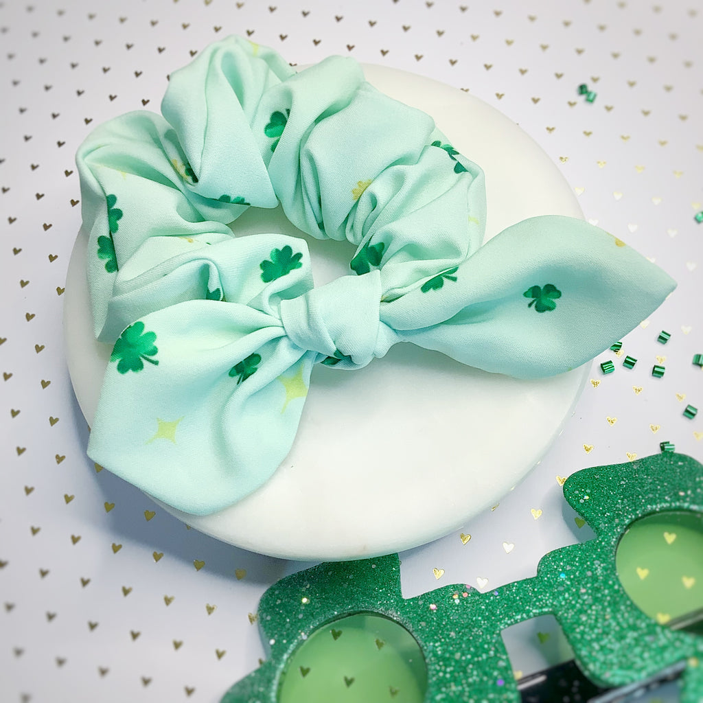 Minty Shamrock Bow Strip and Scrunchie Collection
