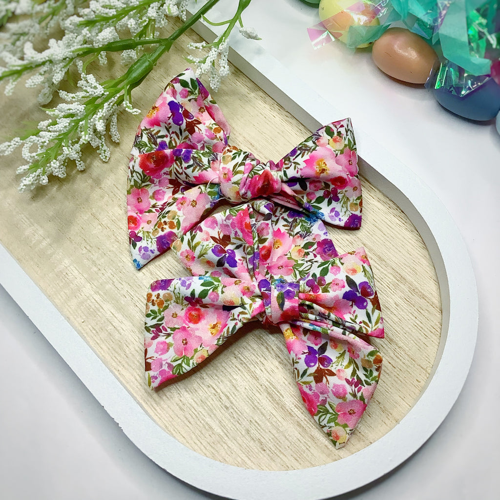 Pink Florals Extra Petite Matilee Bow and Hand Tied Bows