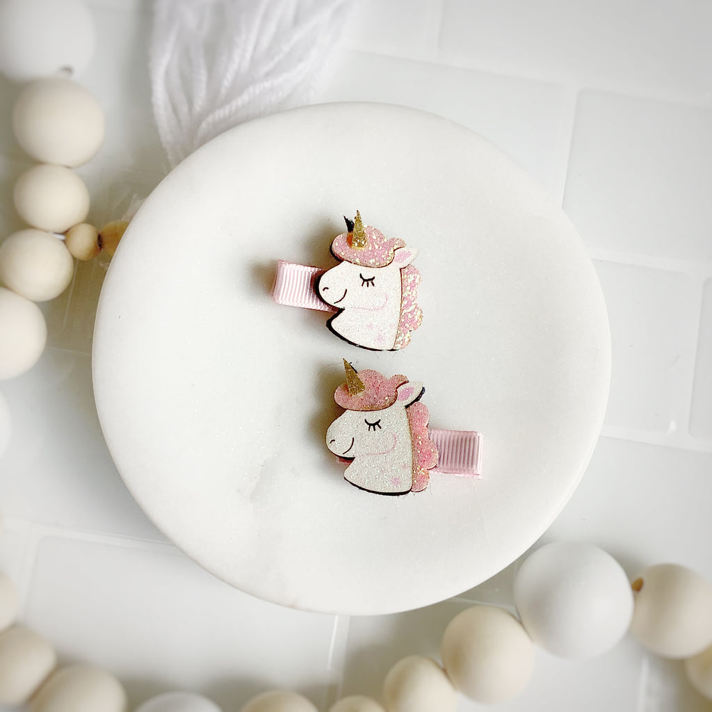 Tiny Winking Unicorn Pigtail Clips