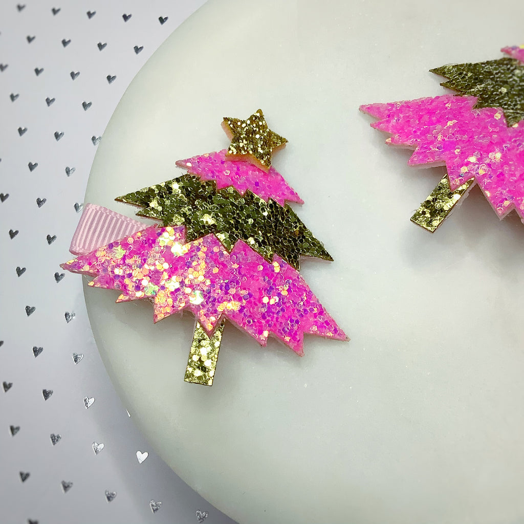 A Very Pink Christmas Pigtail Clips