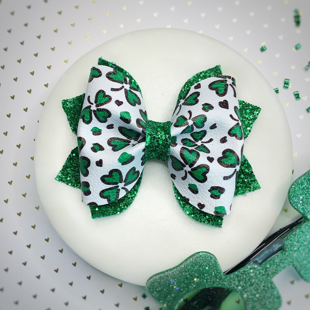 Leopard Shamrock Faux Leather Bow Collection