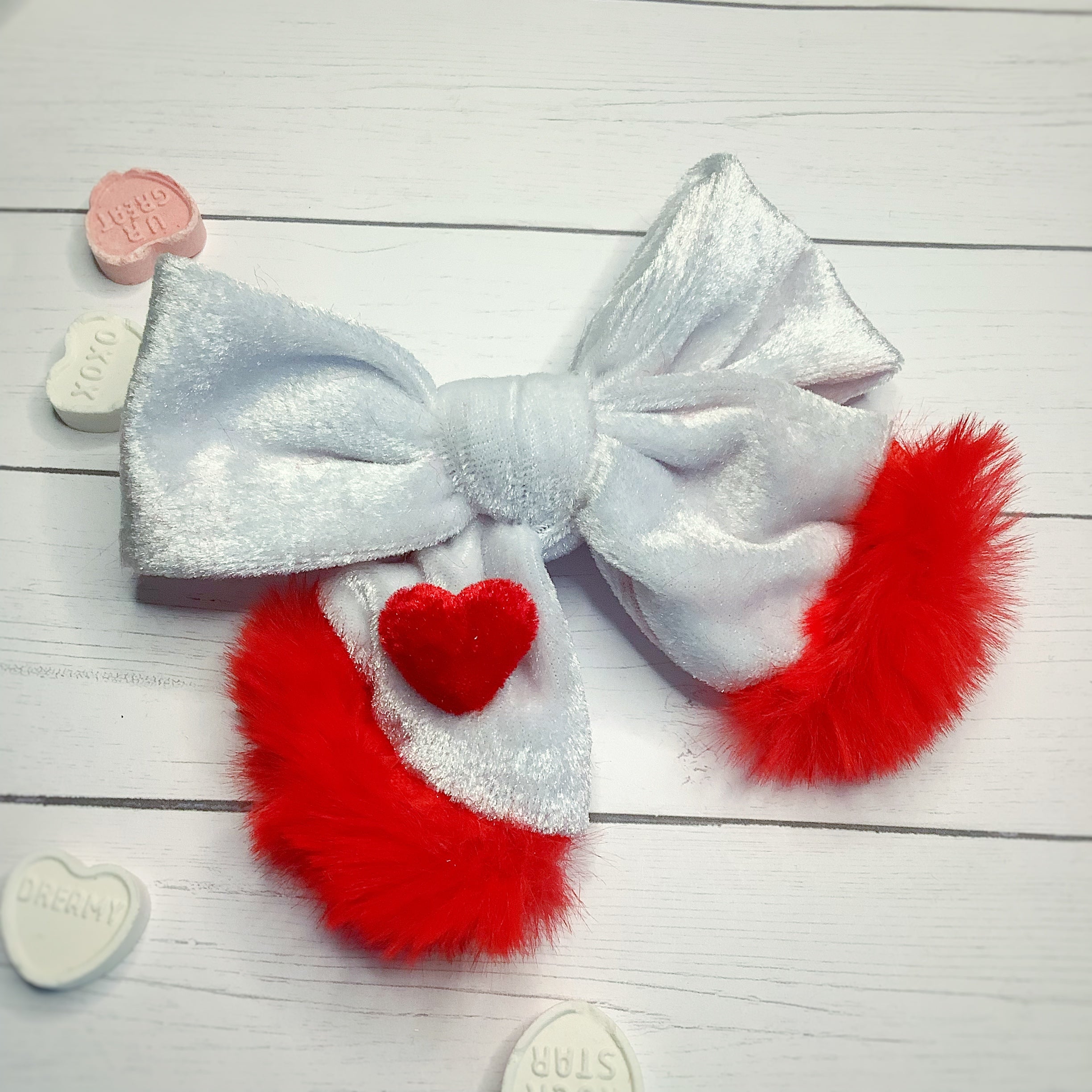 My Fuzzy Valentine Velvet and Fur Trimmed Pre-Tied Bow Strip Collection