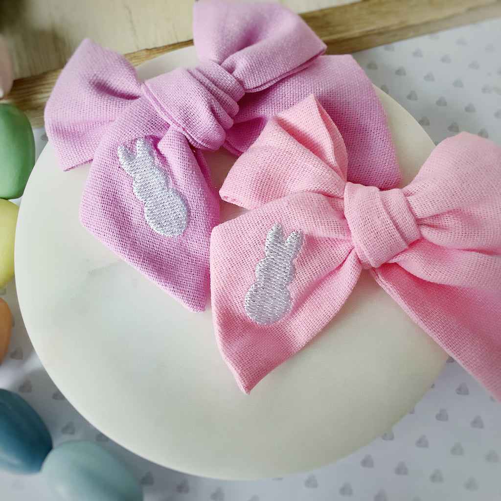 Embroidered Bunny Hop Hand Tied Bows