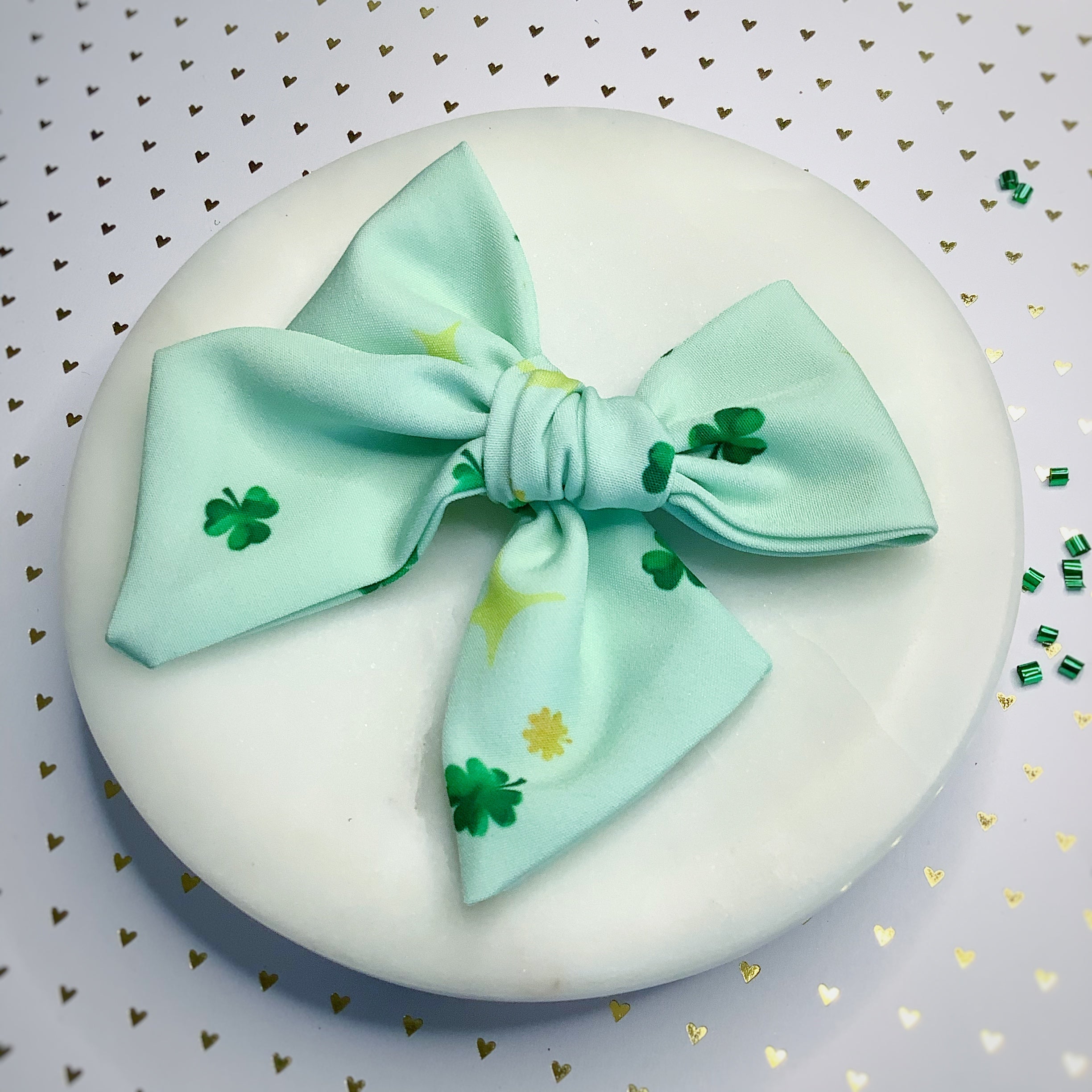 Minty Shamrock Bow Strip and Scrunchie Collection